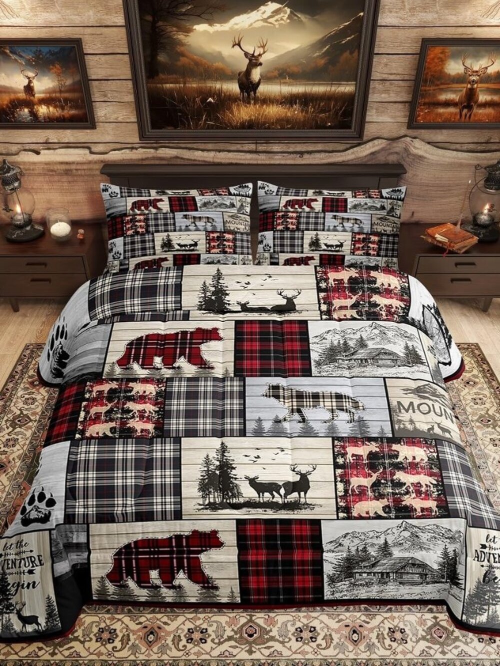Rustic Cabin Comforter Set Queen Woodland Wolf Deer Bear Comforter For Kids
